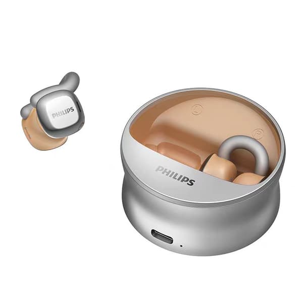 Philips TAQ4220 trådlösa Bluetooth-hörlurar med öronkrok, silver silver
