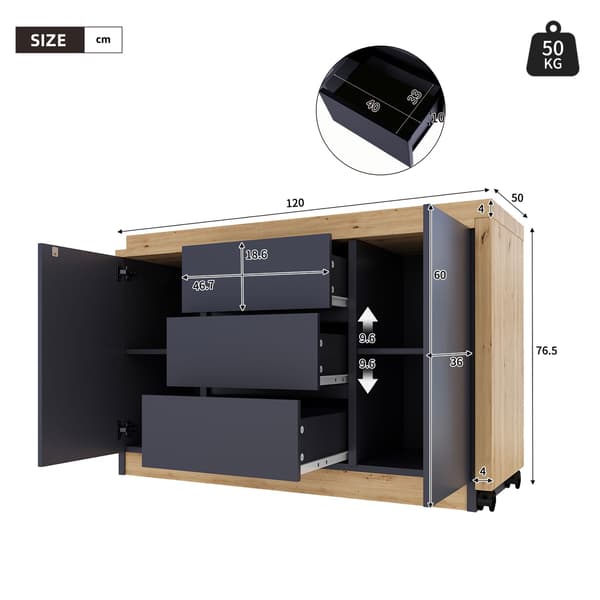 HOMAIRE multifunktionellt skrivbord med låsbara hjul, grå/ek, vikbart och hörnformat Grå, Ek 120 x 50 x 76.5 cm