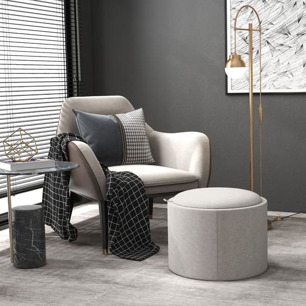 HOMAIRE sittpall med förvaring, vändbart lock, ljusgrå polyester och MDF, 56x56x42 cm Ljusgrå 56 x 56 x 42 cm