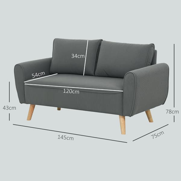 HOMAIRE tvåsitssoffa i mörkgrått cordtyg med 2 ryggkuddar, 145x75x78 cm Mörkgrå