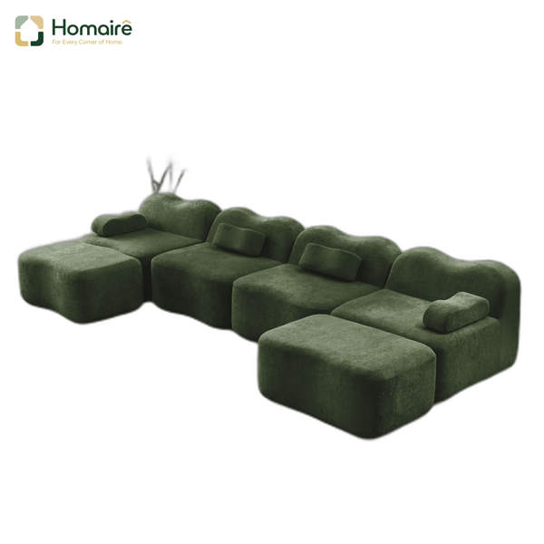 HOMAIRE 4-sits modulsoffa i U-form med 2 ottomaner, grön sammet Grön 384 x 167 x 70 cm