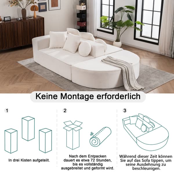 HOMAIRE Modern modulärt skumfyllt soffa utan montering, vit Chenille Vit 263 x 171 x 66 cm