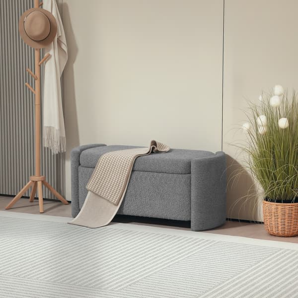 HOMAIRE sittbänk med förvaring, stoppad skobänk 105x44x45,5 cm, grå, eukalyptusträ och polyester Grå