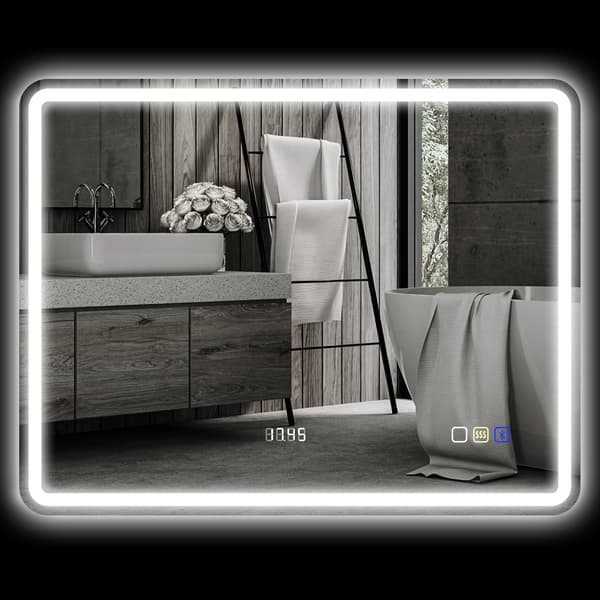HOMAIRE LED-badrumsspegel 700x900 mm med dimbar belysning, anti-imma, klocka och Bluetooth, silver Silver