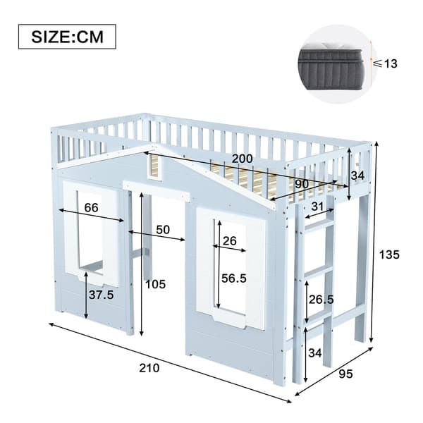 HOMAIRE Barnsäng Loft 90x200 cm Blå med flexibel trappmontering Vit+Blå 210 x 95 x 135 cm