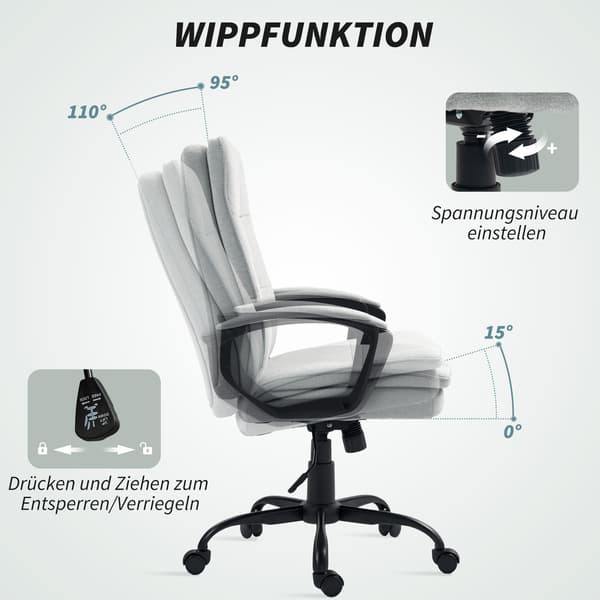 HOMAIRE Ergonomisk kontorsstol med gungfunktion, höj- och sänkbar, max 120 kg, grå Grå