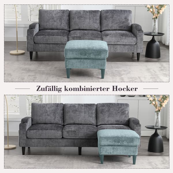 HOMAIRE 4-sits soffa med fotpall och förvaring, grå chenille Grå