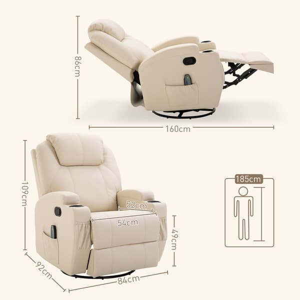 HOMAIRE Relaxsessel med massage, vibration, fotstöd och sidoficka, gräddvit Gräddvit