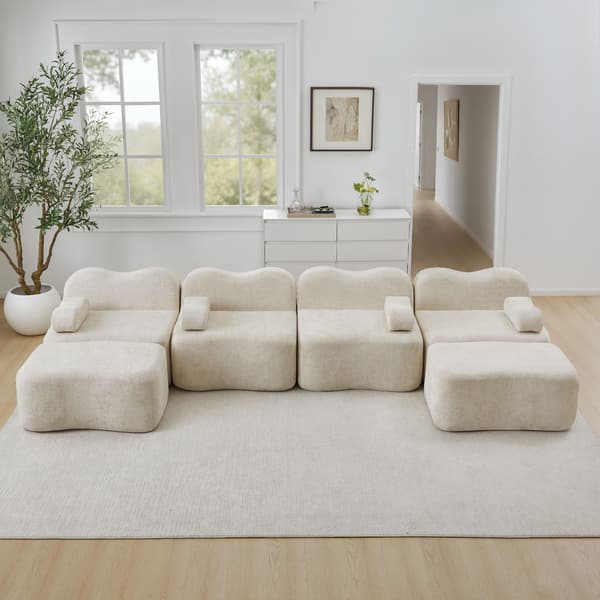 HOMAIRE 4-sits modulsoffa i U-form med 2 ottomaner, beige sammet Beige 384 x 167 x 70 cm