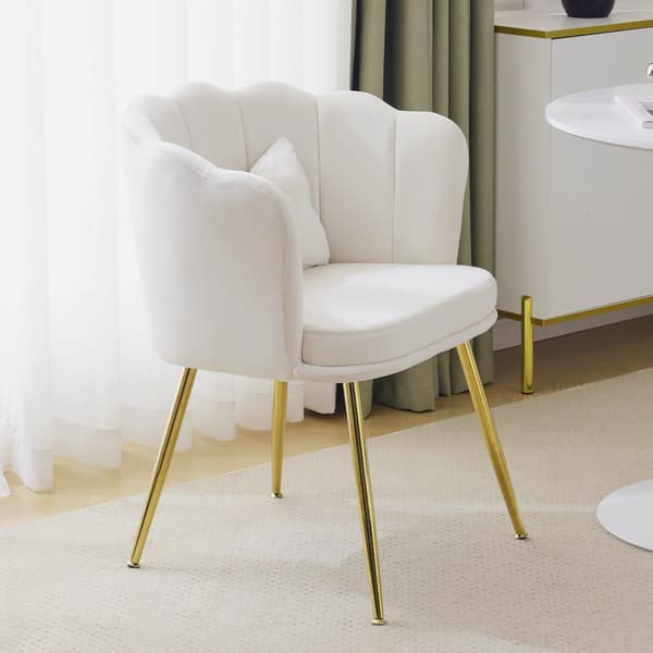 HOMAIRE Samtstol med Bladformad Rygg och Guldben, Beige Beige 63 x 58 x 77 cm