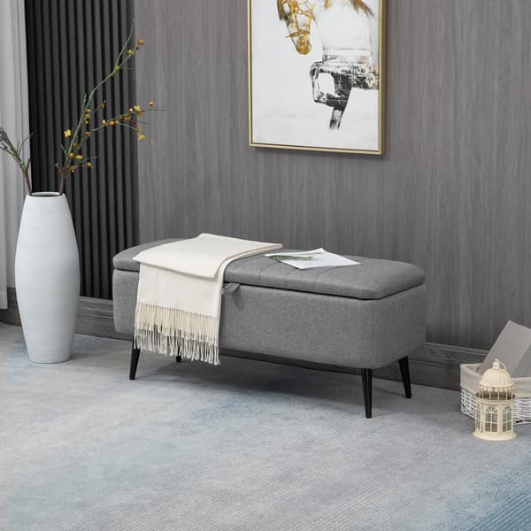 HOMAIRE sittbänk med förvaring 102x40x44 cm, grå polyester och stålben Grå