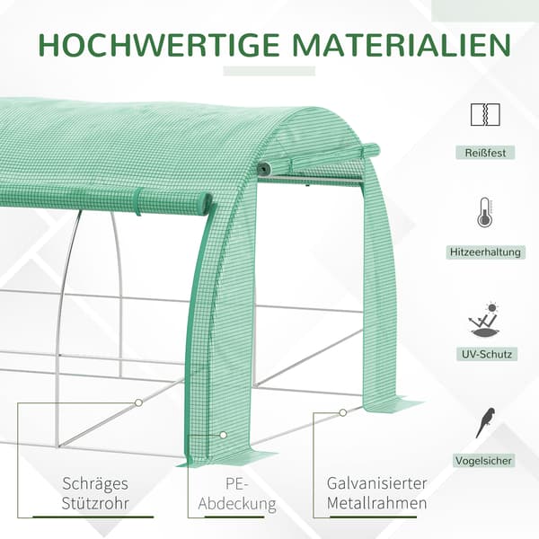 HOMAIRE Polytunnel växthus 6x3x2 m med uppvikbara sidor, UV-skydd, grön Grön