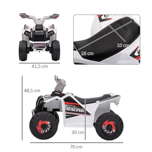 HOMAIRE Elektrisk Barnquad 2,5 km/h, Fram- och Backväxel, Vit, 18-36 månader Vit