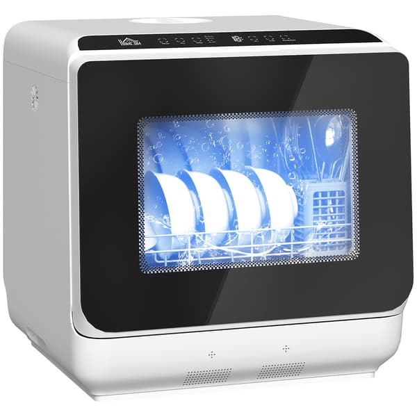 HOMAIRE Mini Diskmaskin med 6 liters tank, 5 program, LED-display, torkfunktion, vit Vit 45 x 44 x 45.8 cm