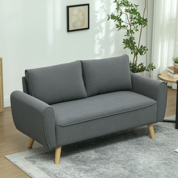 HOMAIRE tvåsitssoffa i mörkgrått cordtyg med 2 ryggkuddar, 145x75x78 cm Mörkgrå