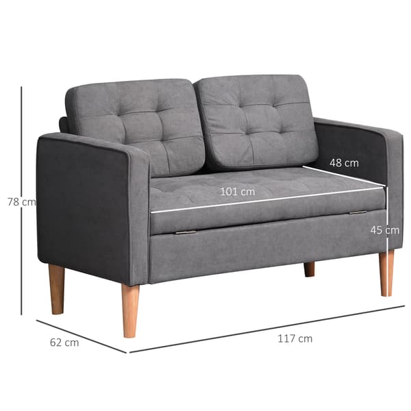 HOMAIRE 2-sits soffa med förvaring, träben, vadderad sammetstyg, grå, 117x62x78 cm Grå