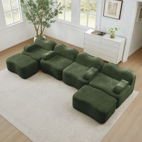 HOMAIRE 4-sits modulsoffa i U-form med 2 ottomaner, grön sammet Grön 384 x 167 x 70 cm