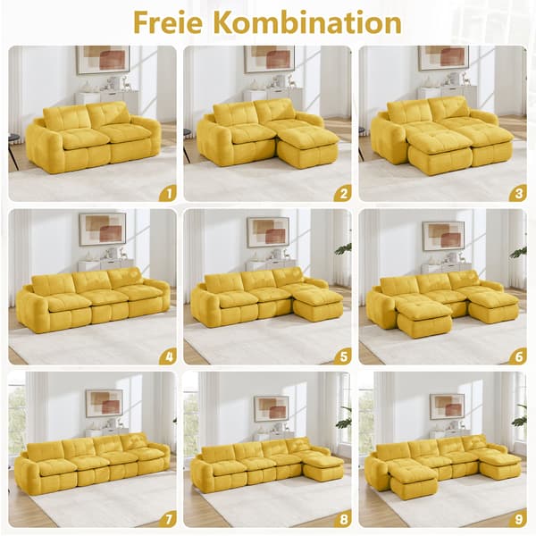 HOMAIRE 4-sits modulsoffa i L-form, chenille, gul, utan ram Gul 334 x 160 x 68 cm