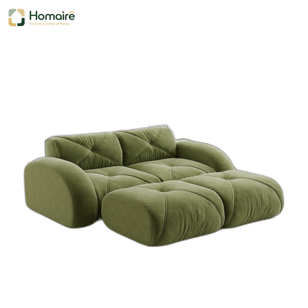 HOMAIRE modulsoffa 2-sits med 2 puffar, grön chenille Grön 204 x 171 x 76 cm