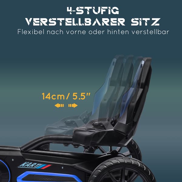 HOMAIRE Go Kart med fram- och backväxel, justerbar sits för barn 3-8 år, blå Blå