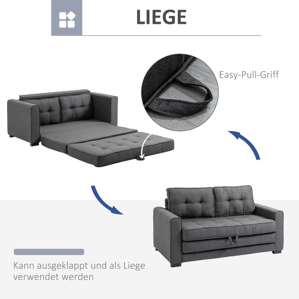 HOMAIRE Klappsoffa 2-sits Grå i Linnekänsla med Sängfunktion 147,5x75x85 cm Grå