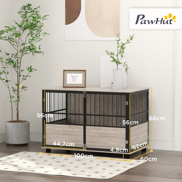 HOMAIRE Hundbur 100x60x68 cm i valnöt med stålram, robust och stilren Valnöt