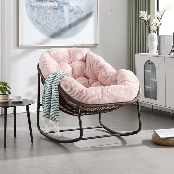 HOMAIRE Utomhus Rattanstol med Stålram och Rosa Sittdyna Rosa
