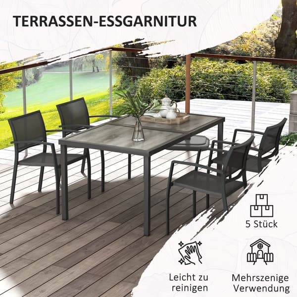 HOMAIRE Trädgårdsmöbelset med 1 bord och 4 stapelbara stolar, grå, 150x87x72 cm Grå