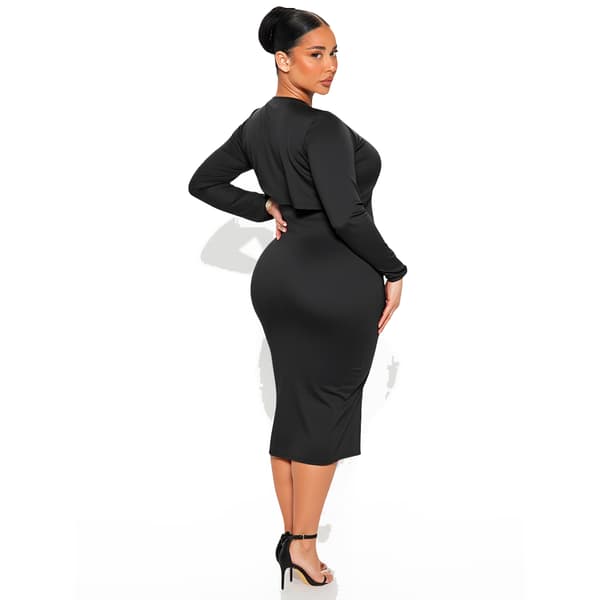 Kvinnors enaxlade Bodycon Midiklänning med sidoslits, stretch "Milk-Silk" stickning, 95% polyester 5% elastan,Size M svart