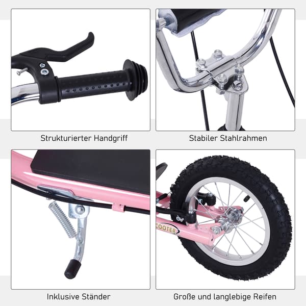 HOMAIRE Barnkickboard med luftdäck, 16" justerbar kick scooter för barn, rosa Rosa