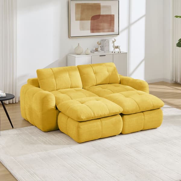 HOMAIRE 2-sits modulsoffa i chenille, gul, utan ram med ottomaner Gul 194 x 160 x 68 cm