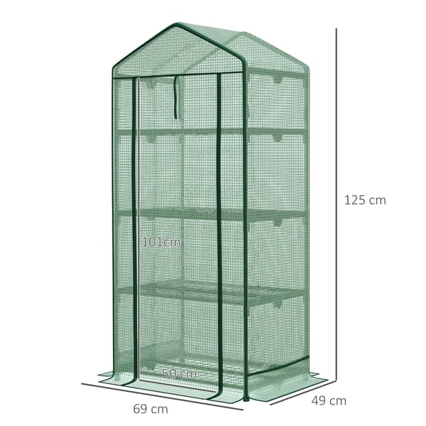 HOMAIRE Mini-växthus med plastöverdrag och 3 hyllplan, grön, 69x49x125 cm Grön