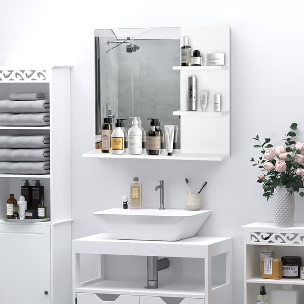 HOMAIRE badrumsspegel med 3 hyllor, vit MDF, 60x10x48 cm Vit