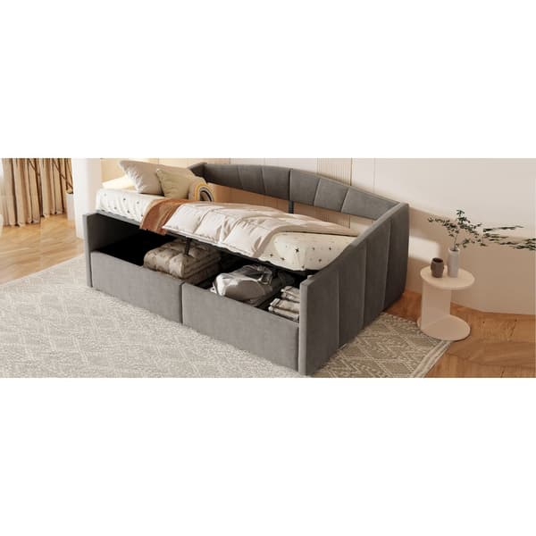 HOMAIRE Multifunktionell stoppad bäddsoffa med hydraulisk förvaring i grå sammet Grå 212 x 145 x 62 cm