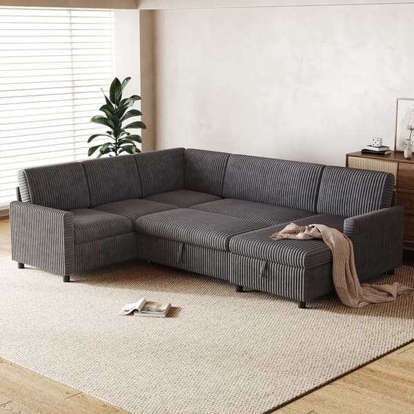HOMAIRE Modern U-format hörnsoffa med bäddfunktion och förvaring, grå 220×274×85 cm Grå 274 x 220 x 85 cm
