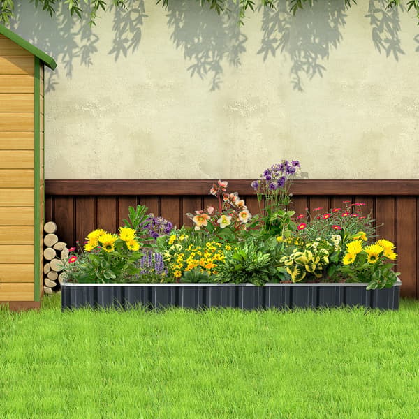 HOMAIRE Höjdbädd i stål 258x90x30 cm med T-formade växtskyltar och handskar mörkgrå Mörkgrå