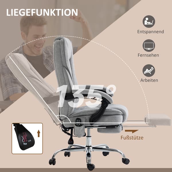 HOMAIRE ergonomisk kontorsstol med massagefunktion, fotstöd, roterbar, grå Grå
