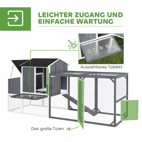 HOMAIRE Hönshus med utegård för 3-4 höns, 3-delad värpreda, 1,9 m², grå gran Grå