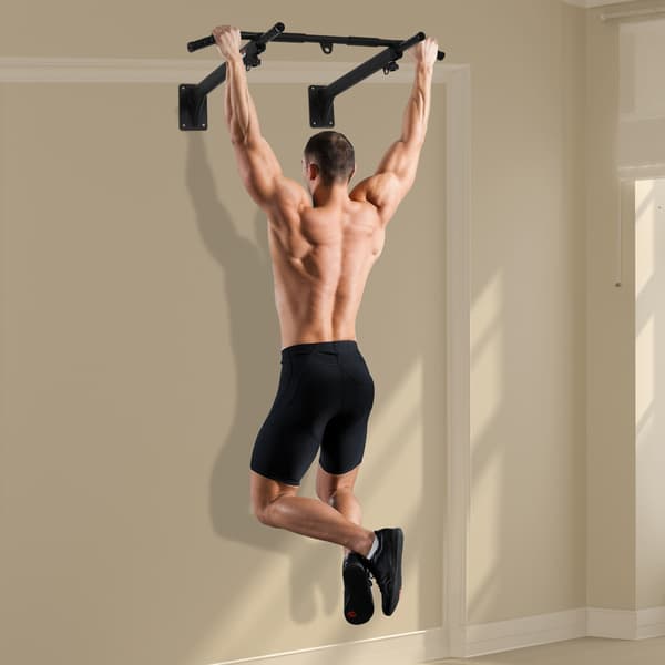 HOMAIRE Multifunktionell Pull Up-stång för vägg- eller takmontering, svart stål, max 150 kg belastning Svart