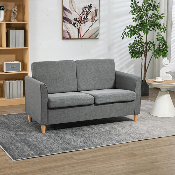 HOMAIRE 2-sits soffa med träben, ljusgrå linneklädsel, stoppad modern dubbelsoffa för vardagsrum och sovrum Ljusgrå