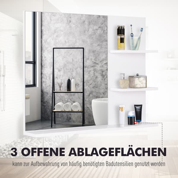 HOMAIRE badrumsspegel med 3 hyllor, vit MDF, 60x10x48 cm Vit