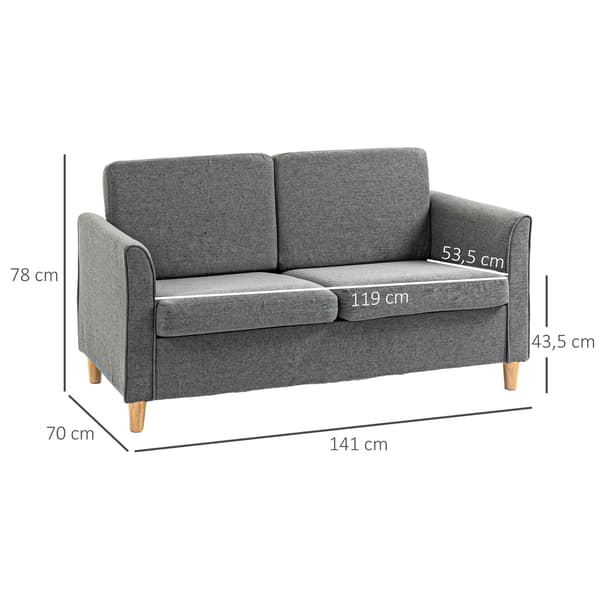 HOMAIRE 2-sits soffa med träben, ljusgrå linneklädsel, stoppad modern dubbelsoffa för vardagsrum och sovrum Ljusgrå