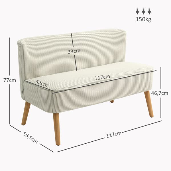 HOMAIRE 2-sits soffa med mjuk stoppning och lättskött gräddvit klädsel, 117x56,5x77 cm Gräddvit