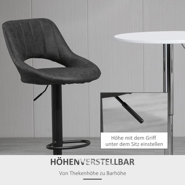 HOMAIRE Barstolar 2-pack i konstläder, höj- och sänkbara, roterbara med fotstöd, grå Grå