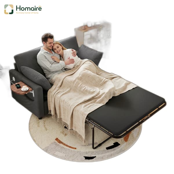 HOMAIRE utdragbar 2-sits bäddsoffa med USB-laddning och sidobord, grå Grå 134 x 82 x 84 cm