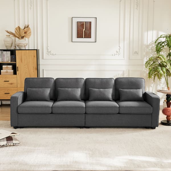 HOMAIRE 4-sitssoffa i linne med förvaringsfickor och 4 kuddar, mörkgrå Mörkgrå 264 x 83 x 87 cm