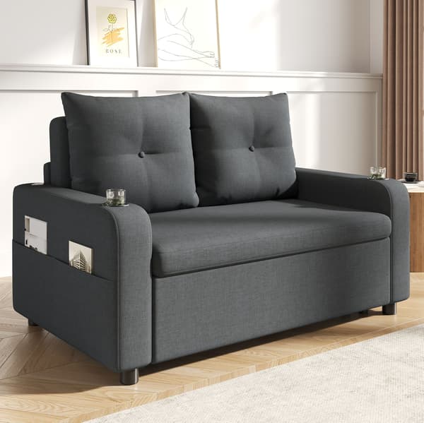 HOMAIRE 3-i-1 bäddsoffa med USB, dryckeshållare och sidofickor, grå Grå 131 x 81 x 94 cm