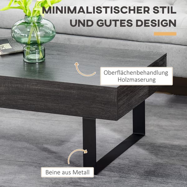HOMAIRE Modern soffbord med låda och metallram, mörkgrå 110x60x40 cm Mörkgrå