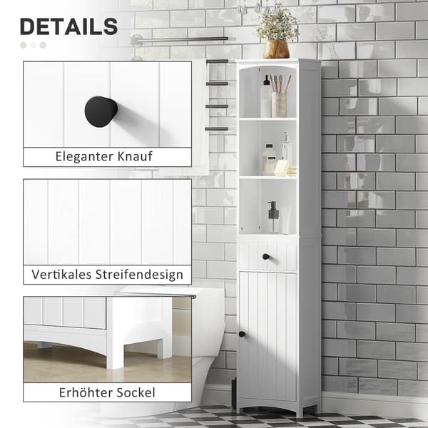 HOMAIRE badrumsskåp med 3 hyllor och 1 låda, robust MDF, vit, 34x24x170,5 cm Vit