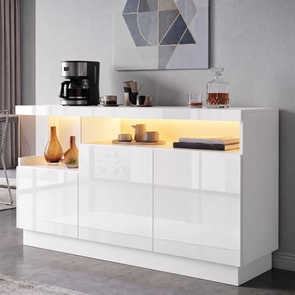 HOMAIRE Sideboard med LED-belysning och appstyrning, vit högblank Vit 140 x 36 x 80 cm